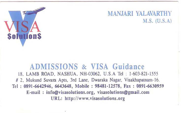 VISA SOLLUTIONS ADMISSIONS&VISA GUIDANCE,VISA SOLLUTIONS ADMISSIONS&VISA GUIDANCEVisa Documentation,VISA SOLLUTIONS ADMISSIONS&VISA GUIDANCEVisa DocumentationDwarakanagar, VISA SOLLUTIONS ADMISSIONS&VISA GUIDANCE contact details, VISA SOLLUTIONS ADMISSIONS&VISA GUIDANCE address, VISA SOLLUTIONS ADMISSIONS&VISA GUIDANCE phone numbers, VISA SOLLUTIONS ADMISSIONS&VISA GUIDANCE map, VISA SOLLUTIONS ADMISSIONS&VISA GUIDANCE offers, Visakhapatnam Visa Documentation, Vizag Visa Documentation, Waltair Visa Documentation,Visa Documentation Yellow Pages, Visa Documentation Information, Visa Documentation Phone numbers,Visa Documentation address