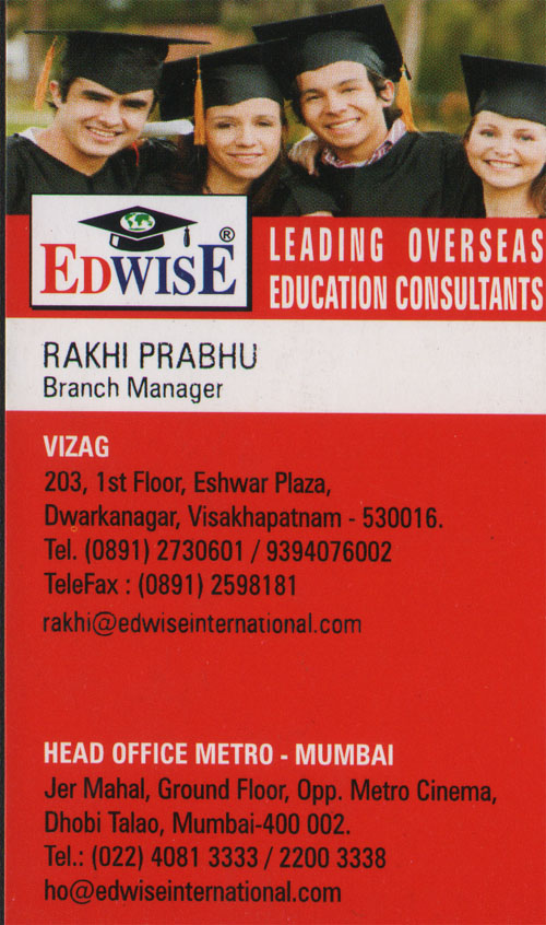 EDWISE,EDWISEOverseas Educational Consultants,EDWISEOverseas Educational ConsultantsDwarakanagar, EDWISE contact details, EDWISE address, EDWISE phone numbers, EDWISE map, EDWISE offers, Visakhapatnam Overseas Educational Consultants, Vizag Overseas Educational Consultants, Waltair Overseas Educational Consultants,Overseas Educational Consultants Yellow Pages, Overseas Educational Consultants Information, Overseas Educational Consultants Phone numbers,Overseas Educational Consultants address