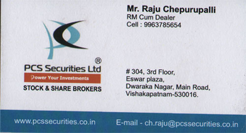 PCS SECURITIES.LTD,PCS SECURITIES.LTDShare Stock Brockers,PCS SECURITIES.LTDShare Stock BrockersDwarakanagar, PCS SECURITIES.LTD contact details, PCS SECURITIES.LTD address, PCS SECURITIES.LTD phone numbers, PCS SECURITIES.LTD map, PCS SECURITIES.LTD offers, Visakhapatnam Share Stock Brockers, Vizag Share Stock Brockers, Waltair Share Stock Brockers,Share Stock Brockers Yellow Pages, Share Stock Brockers Information, Share Stock Brockers Phone numbers,Share Stock Brockers address